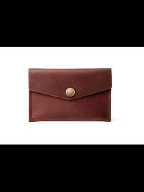 Portland Leather Cognac Brown Envelope Card Wallet with Brass Snap